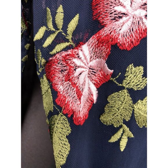 Lulus Mesh Embroidered Floral Bodycon Dress XS Navy 3/4 Sleeves Wedding Guest - Picture 6 of 8